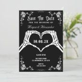 Save The Date Photo de mariage de squelette gothique noir et bla (Debout devant)