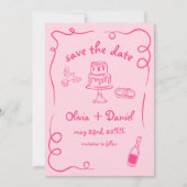 Save The Date Photo de mariage dessinée à la main rose vif et fa (Devant)