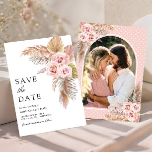 Save The Date Photo de mariage d'herbe de Pampas Rose Poussiéreu