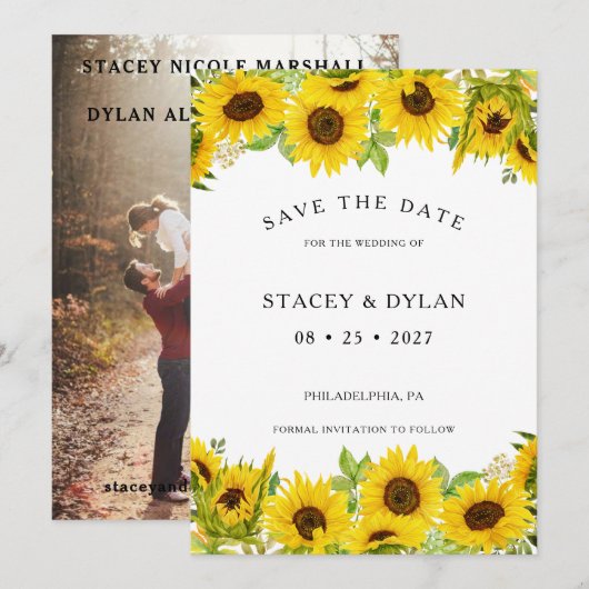 Save The Date Photo de mariage du jardin de tournesol (Devant / Derrière)