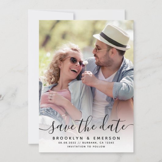 Save The Date Photo de mariage écriture calligraphique (Devant)