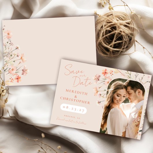 Save The Date Photo de mariage élégant Boho aux fleurs sauvages