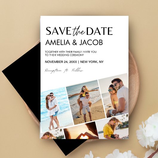 Save The Date Photo de mariage élégant moderne noir et blanc