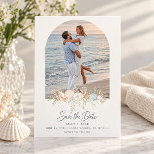 Save The Date Photo de mariage élégant sur la plage aux coquilla