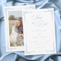 Photo de mariage élégant vintage baroque bleu pous
