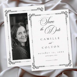 Save The Date Photo de mariage élégant vintage baroque noir et b