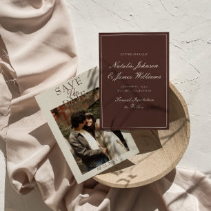 Save The Date Photo de mariage en chocolat marron élégant et anc