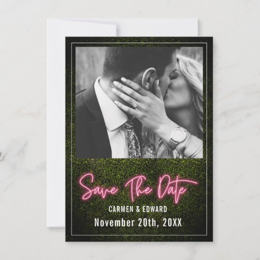 Save The Date Photo de mariage en néon sur buis (Devant)