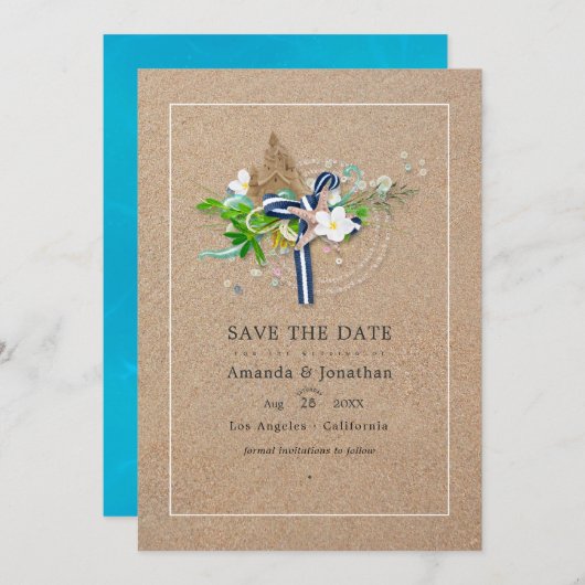 Save The Date Photo de mariage estival sur une plage cool (Devant / Derrière)