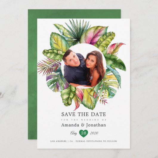 Save The Date Photo de mariage estival tropical à l'aquarelle (Devant / Derrière)
