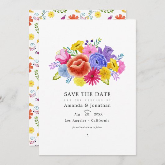 Save The Date Photo de mariage floral aquarelle Fiesta (Devant / Derrière)