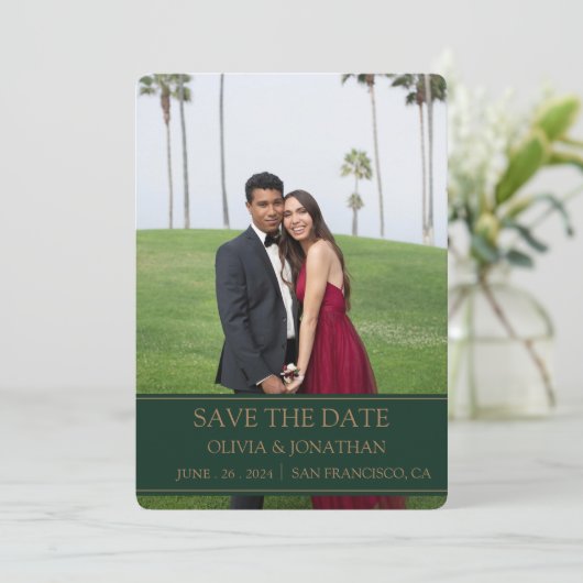 Save The Date Photo de mariage floral aquarelle vert émeraude (Debout devant)