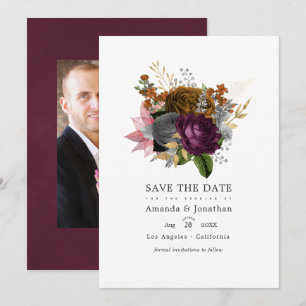 Save The Date Photo de mariage floral automnal vintage