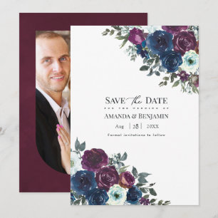 Save The Date Photo de mariage floral prune et marine