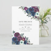 Save The Date Photo de mariage floral prune et marine (Debout devant)
