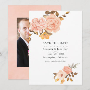 Save The Date Photo de mariage floral rose poudré et or