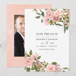 Save The Date Photo de mariage floral rose poudré et or rose
