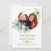 Save The Date Photo de Mariage floral turquoise et jaune (Devant)