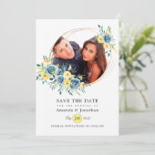 Save The Date Photo de Mariage floral turquoise et jaune (Debout devant)