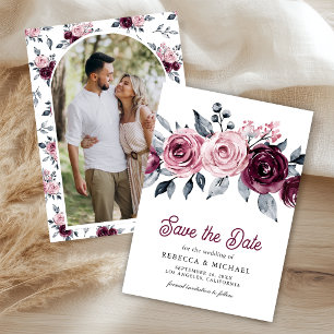 Save The Date Photo de mariage floral violet prune rose poussiér