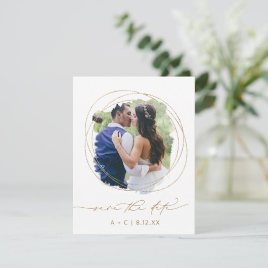 Save The Date Photo de mariage géométrique verdure aquarelle (Debout devant)