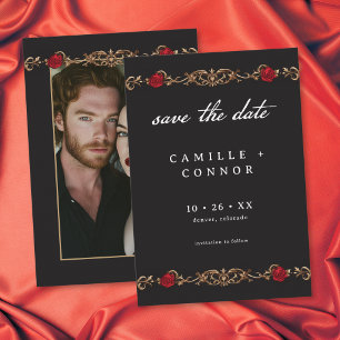 Save The Date Photo de mariage gothique Rose rouge jusqu'à la mo