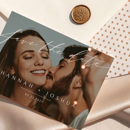 Save The Date Photo de mariage horizontal avec écriture minimali