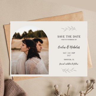 Save The Date Photo de mariage horizontal floral à verdure éléga