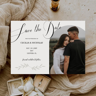 Save The Date Photo de mariage horizontal floral calligraphie
