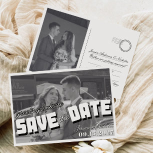 Save The Date Photo de mariage horizontal rétro vintage noir et