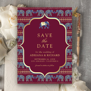 Save The Date Photo de mariage indien éléphant bordeaux et or
