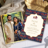Save The Date Photo de Mariage indien Navy Burgundy Gold Elephan