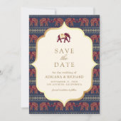 Save The Date Photo de Mariage indien Navy Burgundy Gold Elephan (Devant)