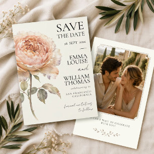 Save The Date Photo de mariage minimaliste moderne aux pivoines