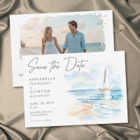 Photo de mariage moderne à l'aquarelle de la plage