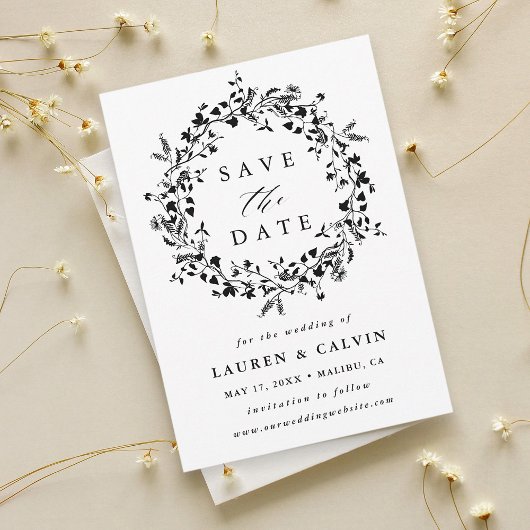 Save The Date Photo de mariage moderne boho noir et blanc de fle