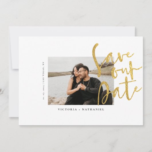 Save The Date Photo de mariage moderne en or (Devant)