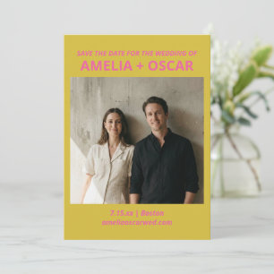 Save The Date Photo de mariage moderne gras rose chartreuse jaun