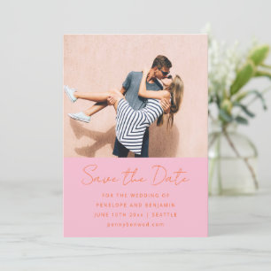 Save The Date Photo de mariage moderne manuscrite rose orange