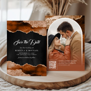Save The Date Photo de mariage noir en marbre d'agate en terre c