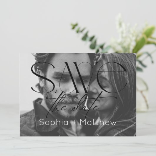 Save The Date Photo de mariage noir et blanc (Debout devant)