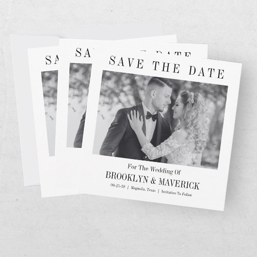 Save The Date Photo de mariage noir et blanc écriture moderne