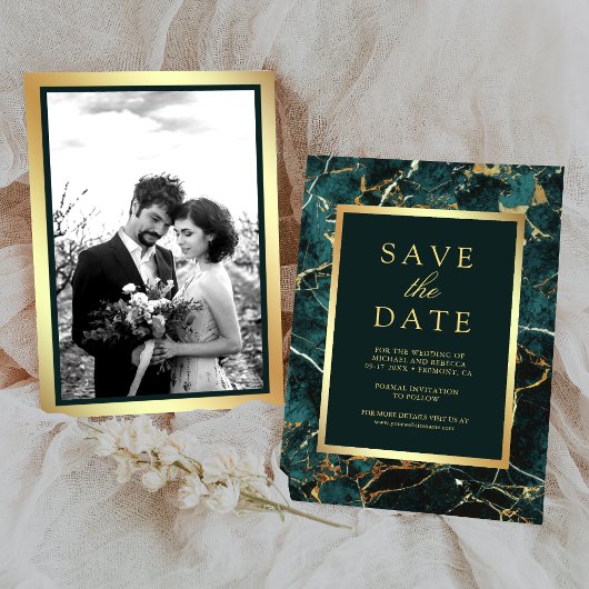 Save The Date Photo de mariage or marbre sarcelle