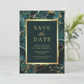 Save The Date Photo de mariage or marbre sarcelle (Debout devant)