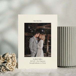 Save The Date Photo de mariage personnalisé élégant écru ivoire 