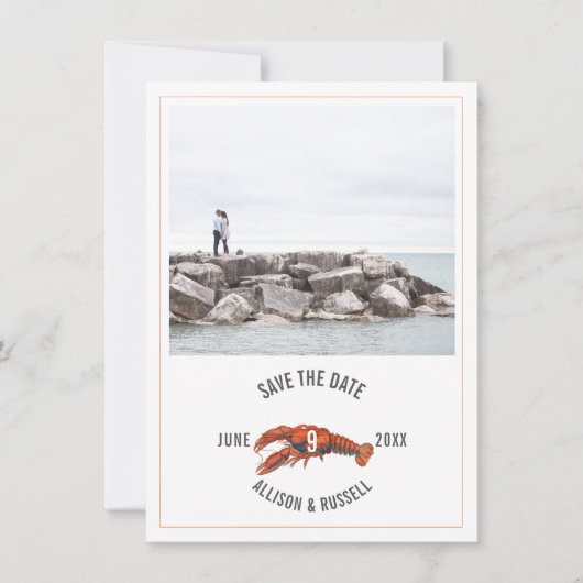 Save The Date Photo de mariage rustique au homard en chambray (Devant)