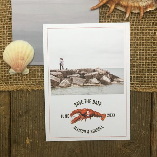 Save The Date Photo de mariage rustique Chambray Lobster