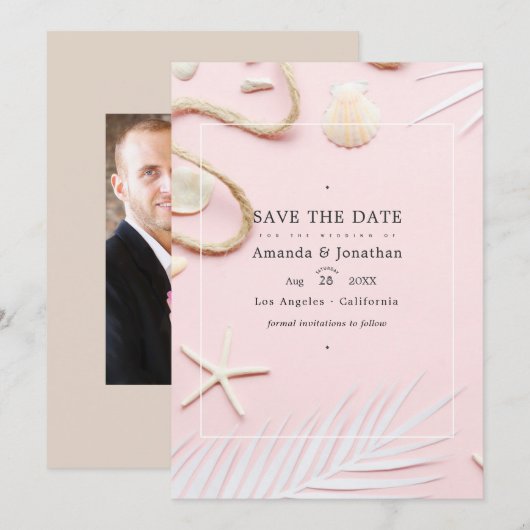 Save The Date Photo de mariage sur la plage rose fuchsia (Devant / Derrière)