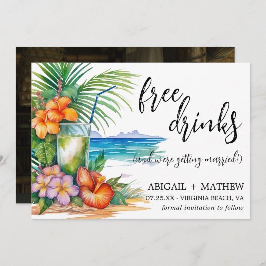 Save The Date Photo de mariage tendance plage cocktail tropical (Devant / Derrière)