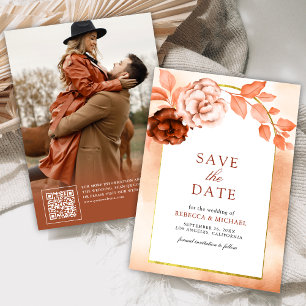 Save The Date Photo de mariage terracotta floral aquarelle terre